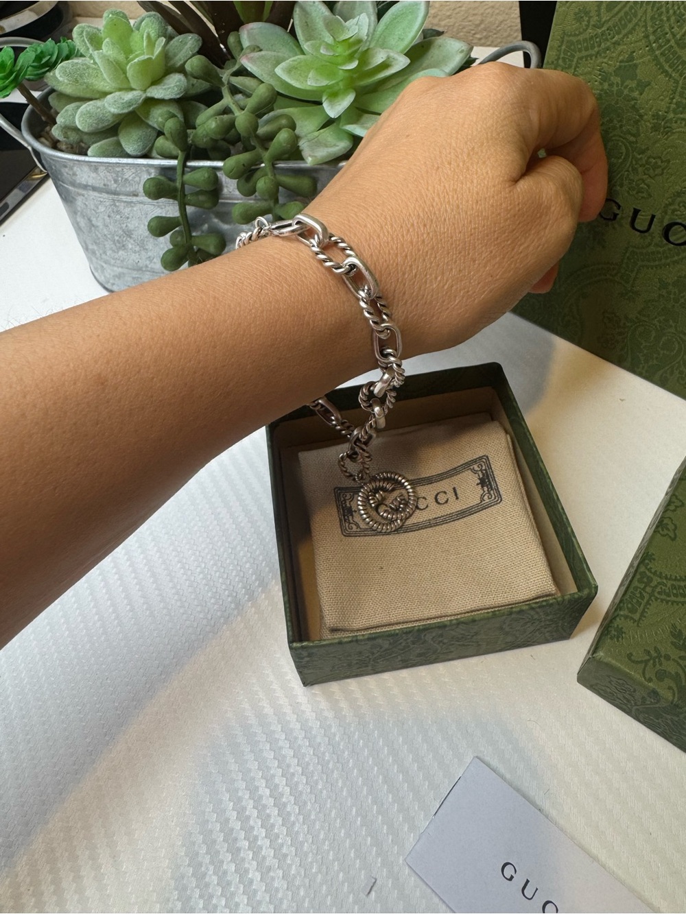 Gucci Silver-Tone Men's Toggle Chain Bracelet with Double-G Charm
